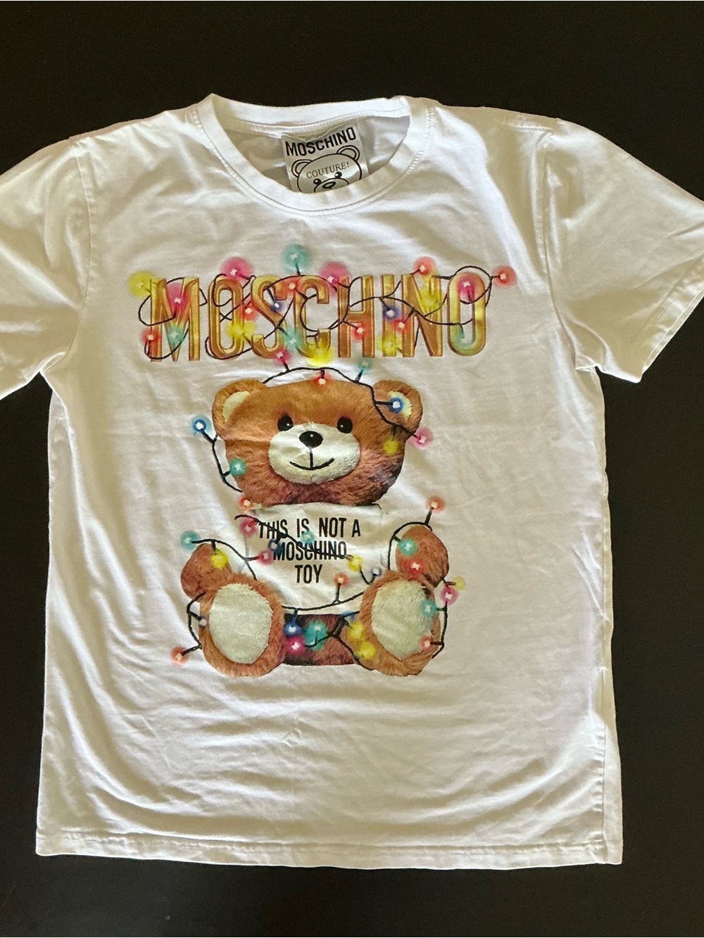 Moschino White Teddy Graphic Tee with Multicolor Print - Picture 3 of 4